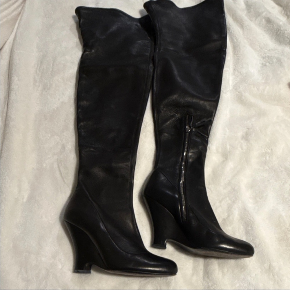 Miu Miu Elegant Black Knee-High Wedge Boots
